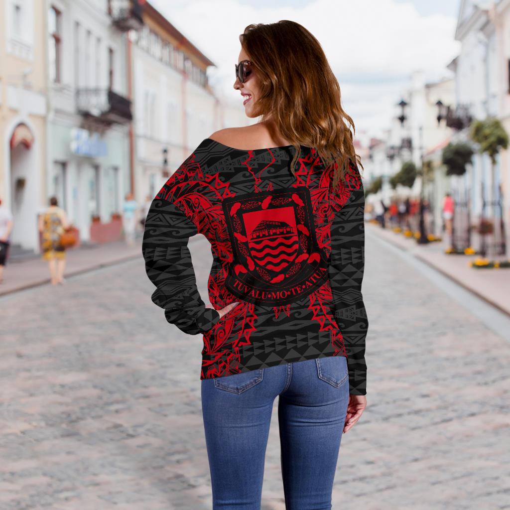 Tuvalu Polynesian Shoulder Sweater Map Red - Polynesian Pride