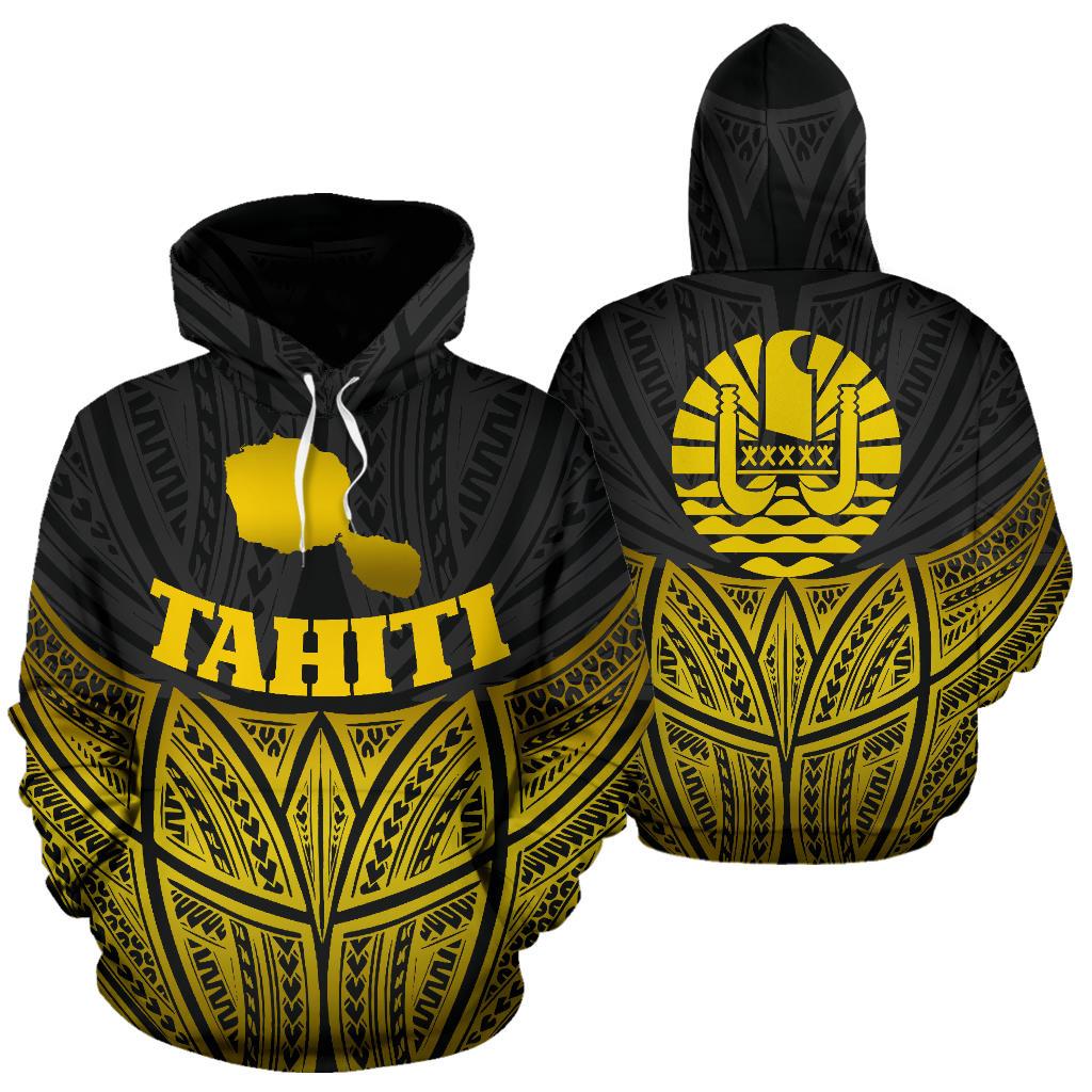 Tahiti Polynesian Hoodie Gold Pride Map nd Seal Unisex Gold - Polynesian Pride