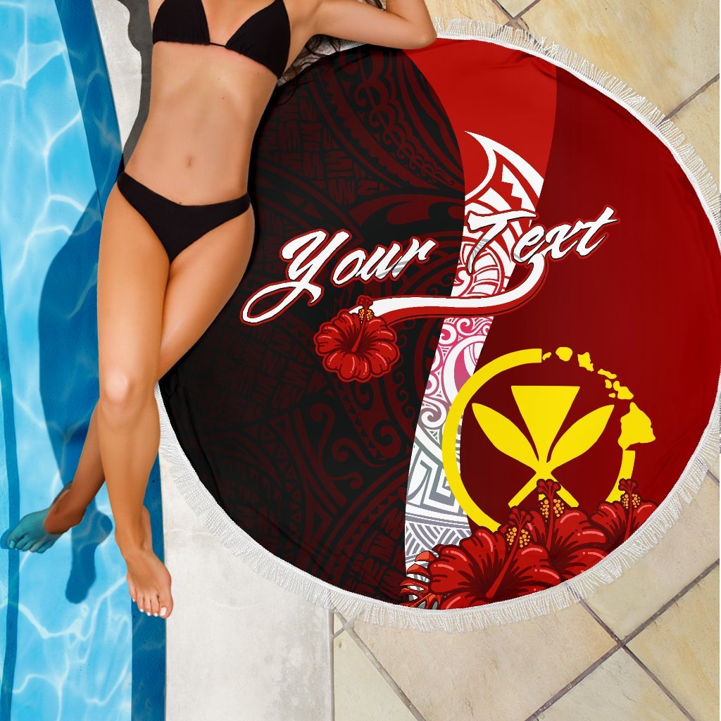 Hawaii Polynesian Custom Personalised Beach Blanket - Coat Of Arm With Hibiscus - Polynesian Pride