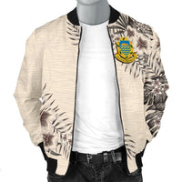 Tuvalu Men's Bomber Jacket - The Beige Hibiscus - Polynesian Pride