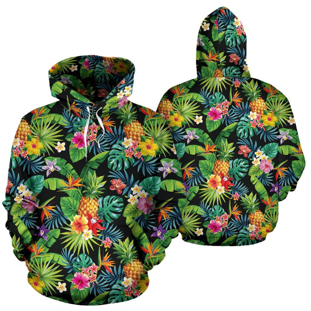 Polynesian All Over Hoodie Polynesian Tropical Fruit & Vegetable Print 04 Unisex Black - Polynesian Pride