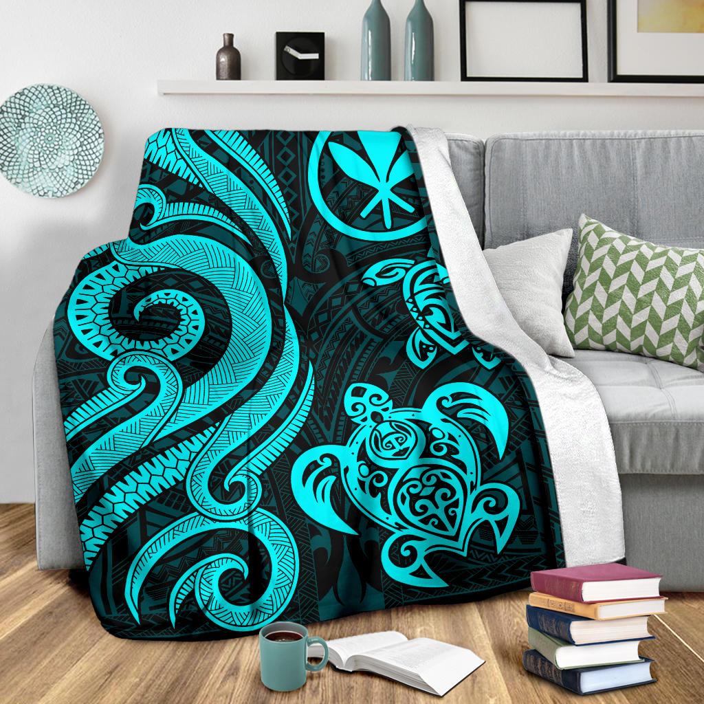 Polynesian Hawaii (Kanaka Maoli) Premium Blanket - Turquoise Tentacle Turtle - Polynesian Pride