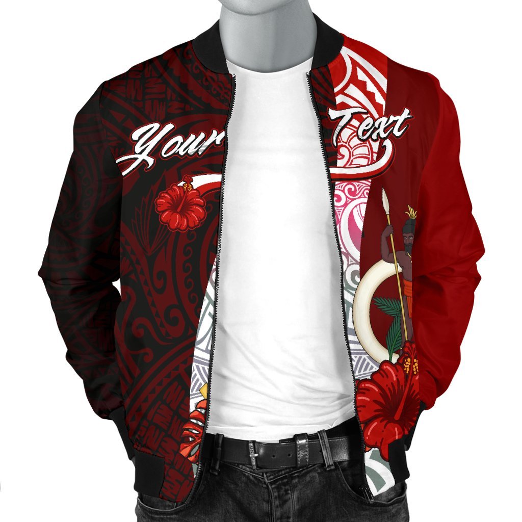 Vanuatu Polynesian Custom Personalised Men's Bomber Jacket - Coat Of Arm With Hibiscus - Polynesian Pride