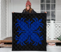 Hawaiian Premium Quilt Royal Pattern - Black And Blue - A2 Style - Polynesian Pride