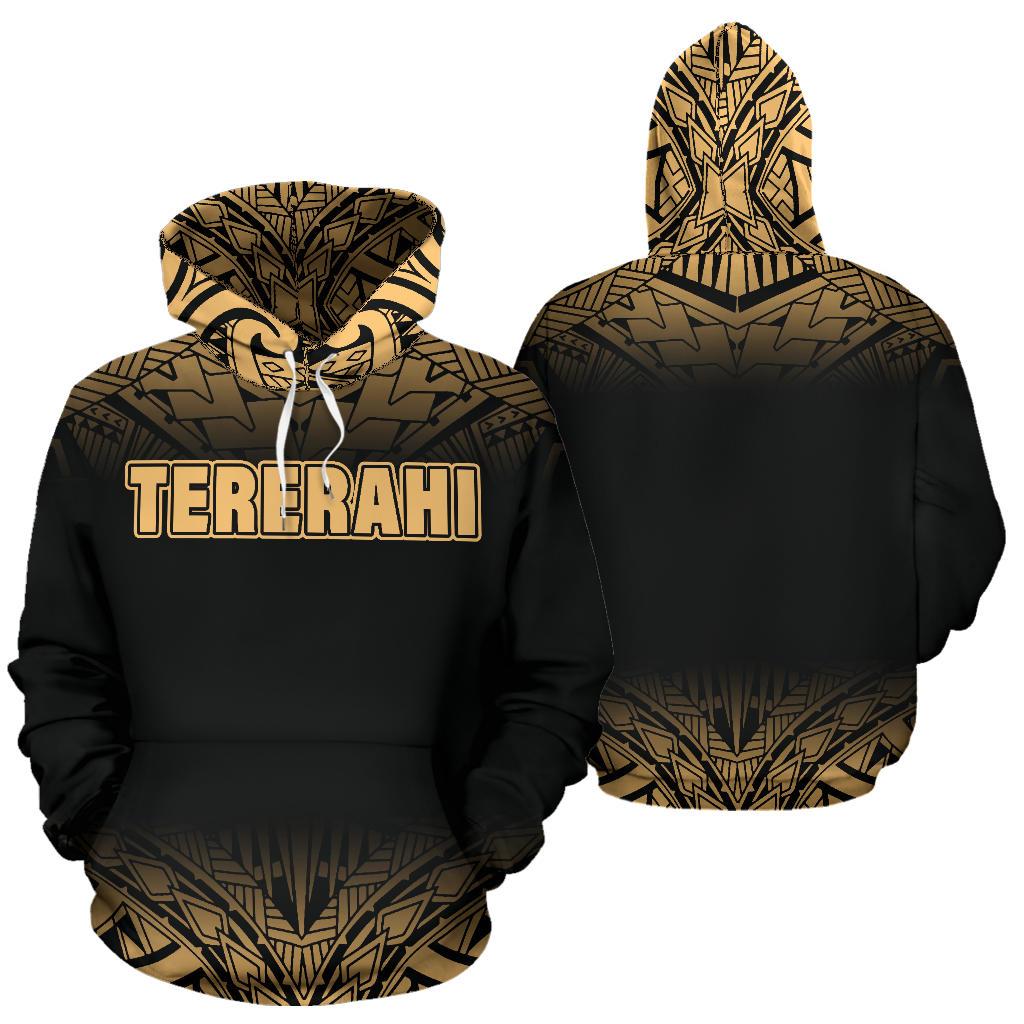 Tererahi Poly All Over Hoodie Polynesian Fog Gold Custom Style Unisex Black - Polynesian Pride