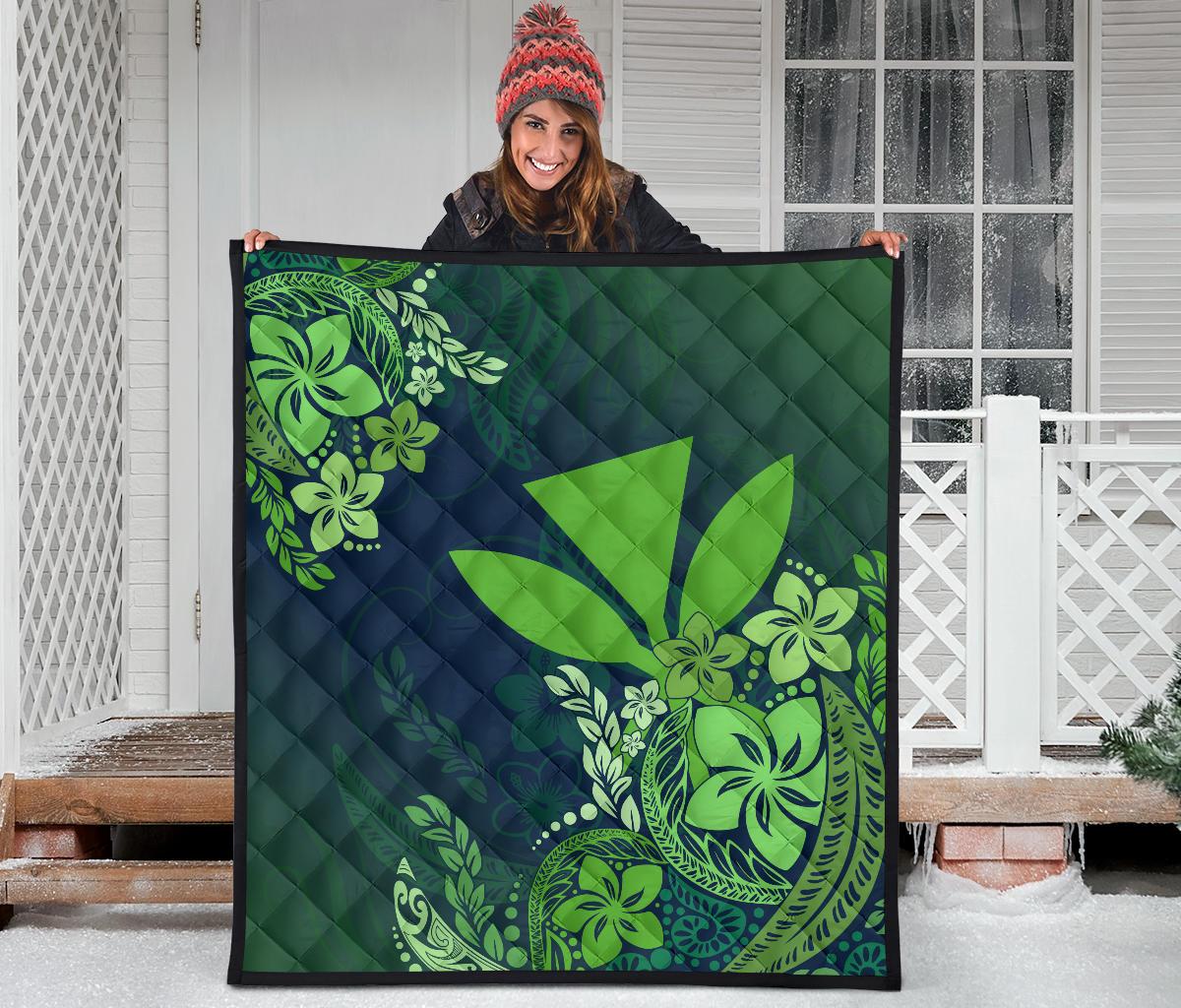 Hawaii Premium Quilt - Green Kanaka Maoli Hibiscus Style - Polynesian Pride