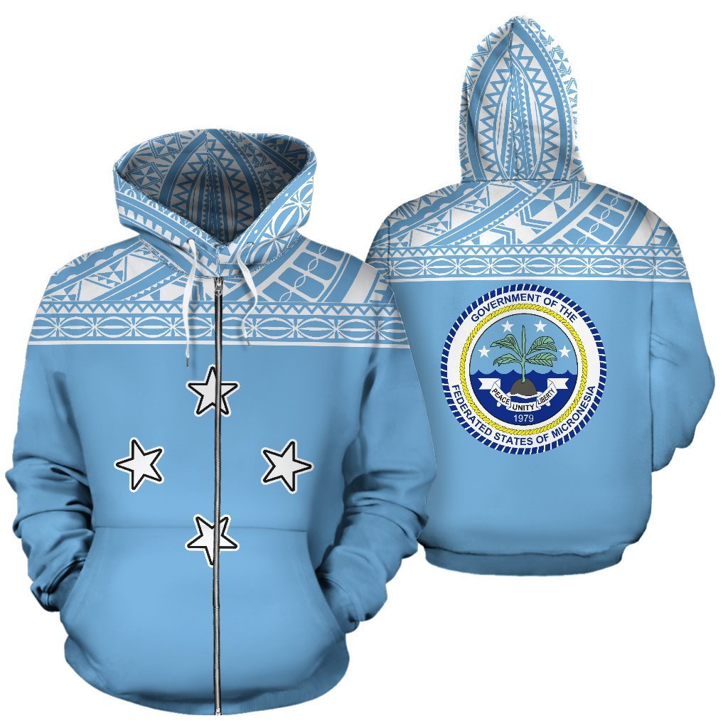 Federated States of Micronesia All Over Zip up Hoodie Polynesian Hoodie Style Unisex White - Polynesian Pride