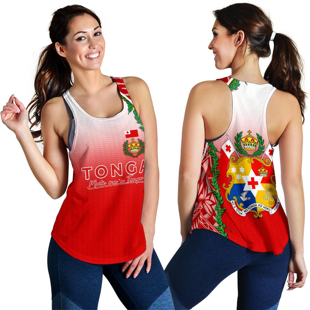 Tonga Women's Racerback Tank - Ocean Waves Red - Polynesian Pride