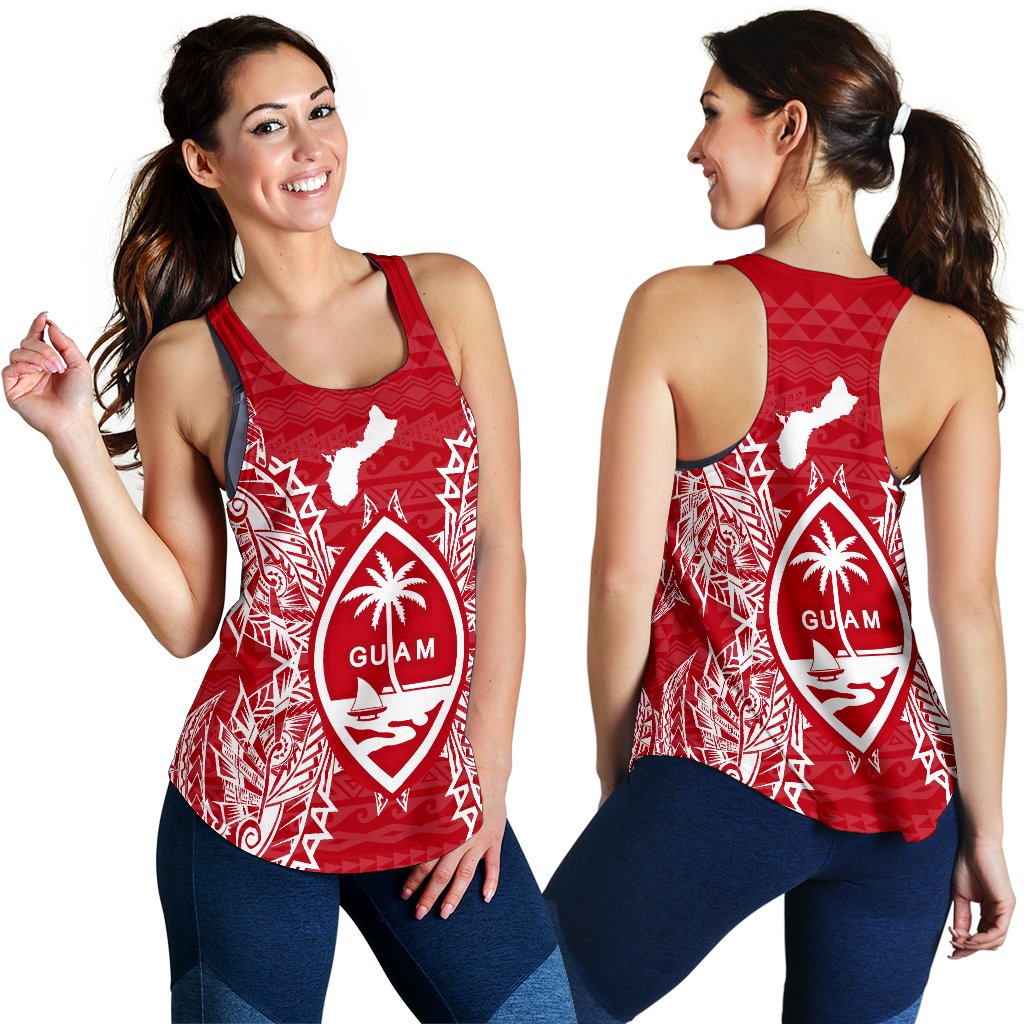 Guam Polynesian Women Tank Top Map Red White - Polynesian Pride