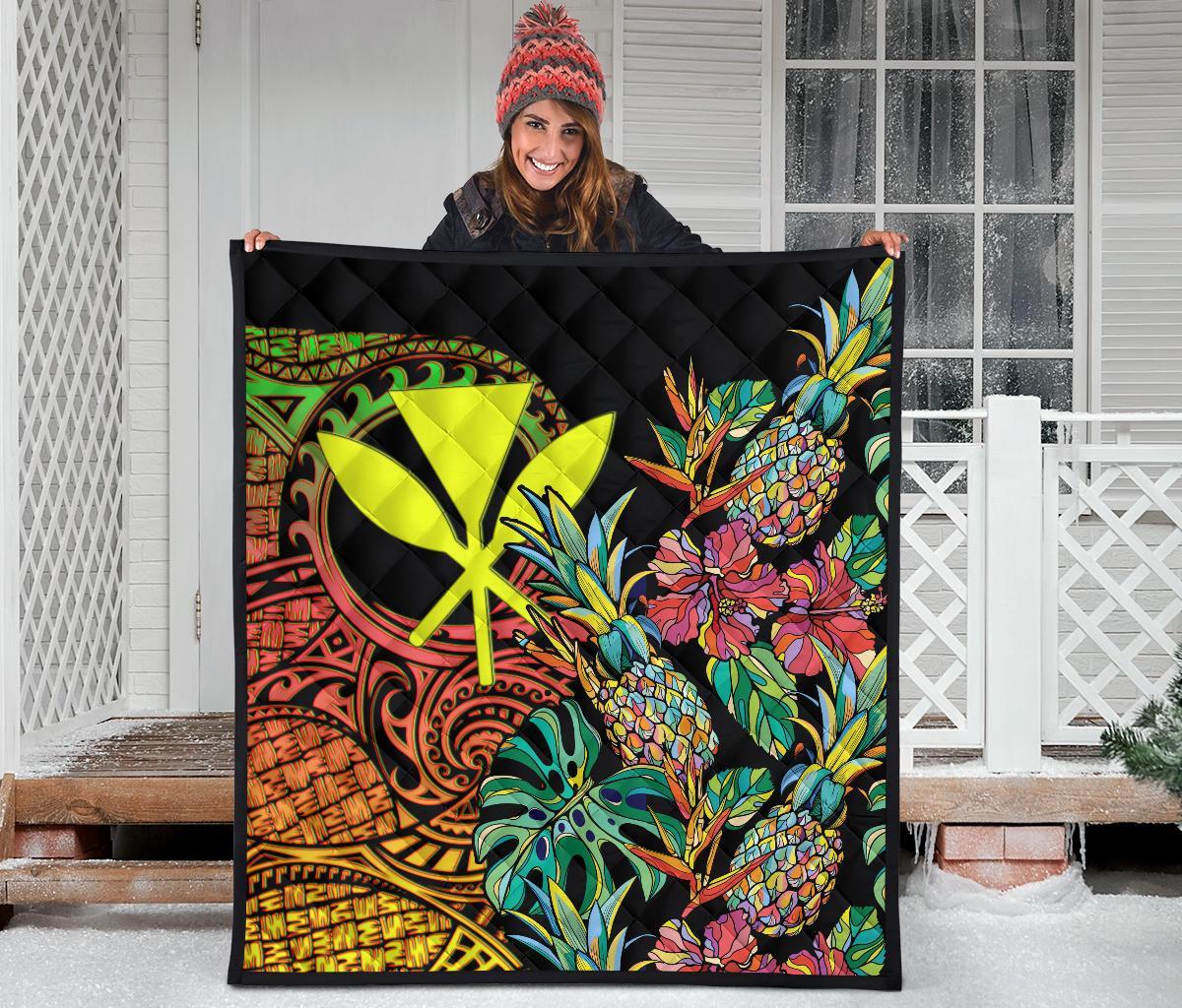 Polynesian Hawaii Premium Quilt - Pineapple Hibiscus - Polynesian Pride