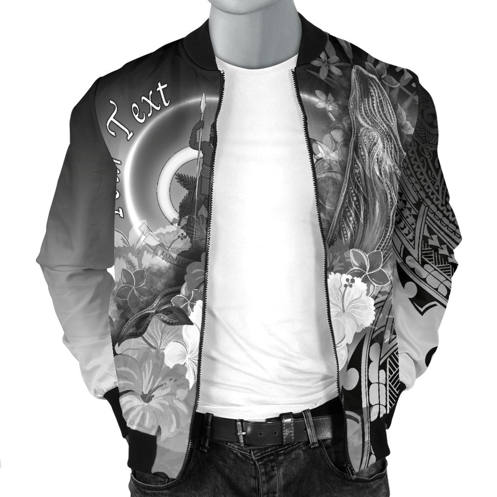 Vanuatu Custom Personalised Men's Bomber Jacket - Humpback Whale with Tropical Flowers (White) - Polynesian Pride