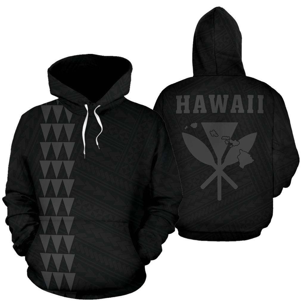 Polynesian Kakau Kanaka Map of Hawaii Hoodie Grey Unisex Grey - Polynesian Pride