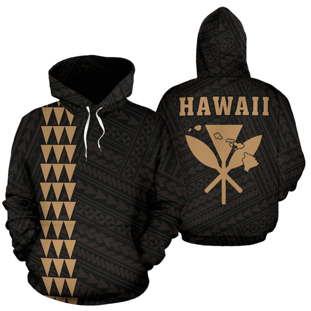 Polynesian Kakau Kanaka Map of Hawaii Hoodie Gold Unisex Gold - Polynesian Pride