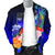 Fiji Men's Bomber Jacket - Humpback Whale with Tropical Flowers (Blue) - Polynesian Pride