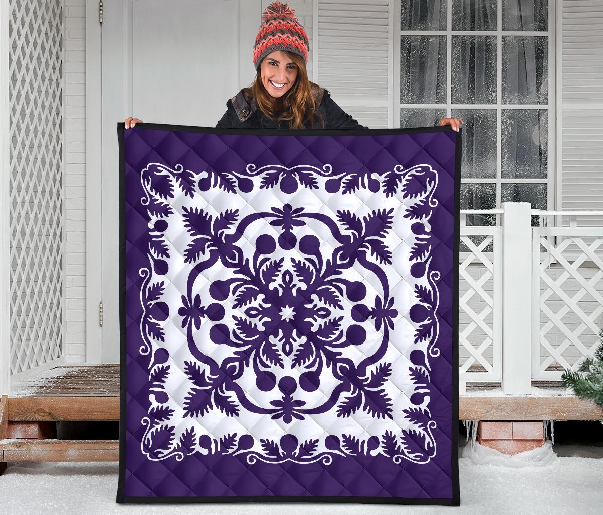 Hawaii Premium Quilt Royal Pattern - Purple And White - Polynesian Pride