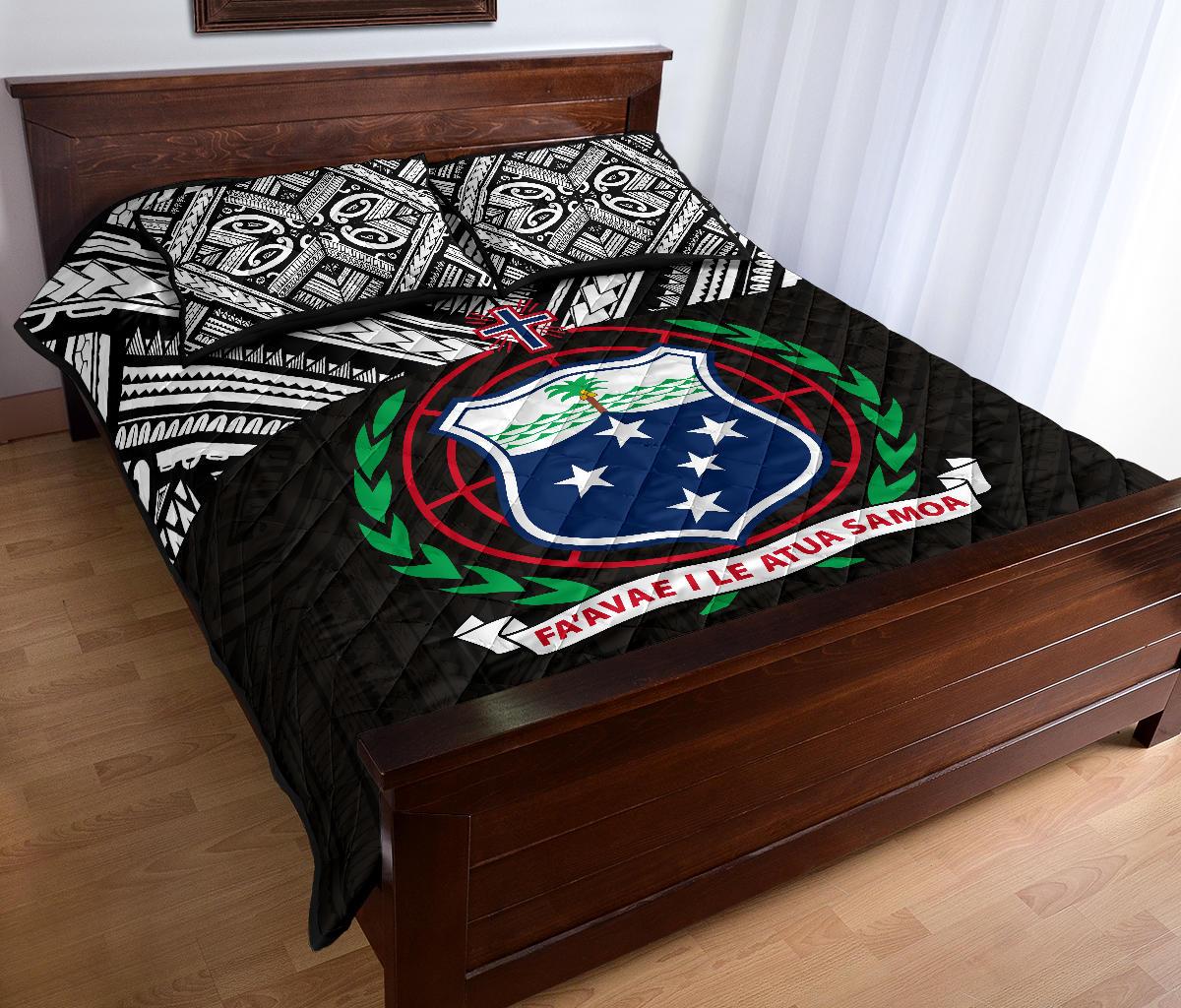 Samoa Polynesian Polynesian Quilt Bed Set - Samoa Coat Of Arms Black Version - Polynesian Pride