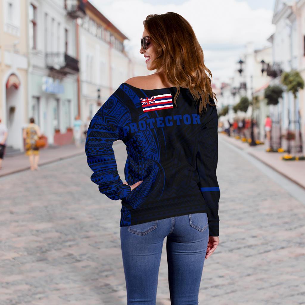 Hawaii Mauna Kea Polynesian Women's Off Shoulder Sweater - Blue - Polynesian Pride