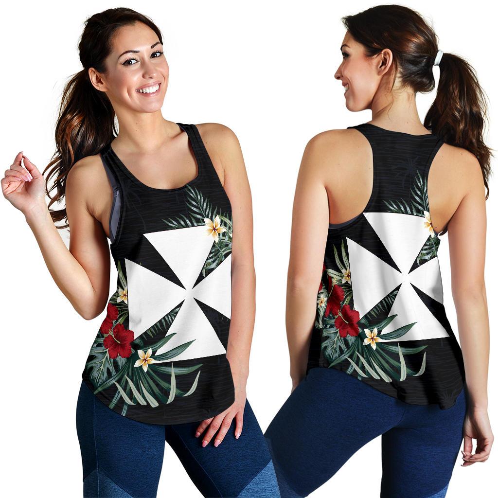 Wallis and Futuna Cross Hibiscus Women's Racerback Tank A25 Black - Polynesian Pride