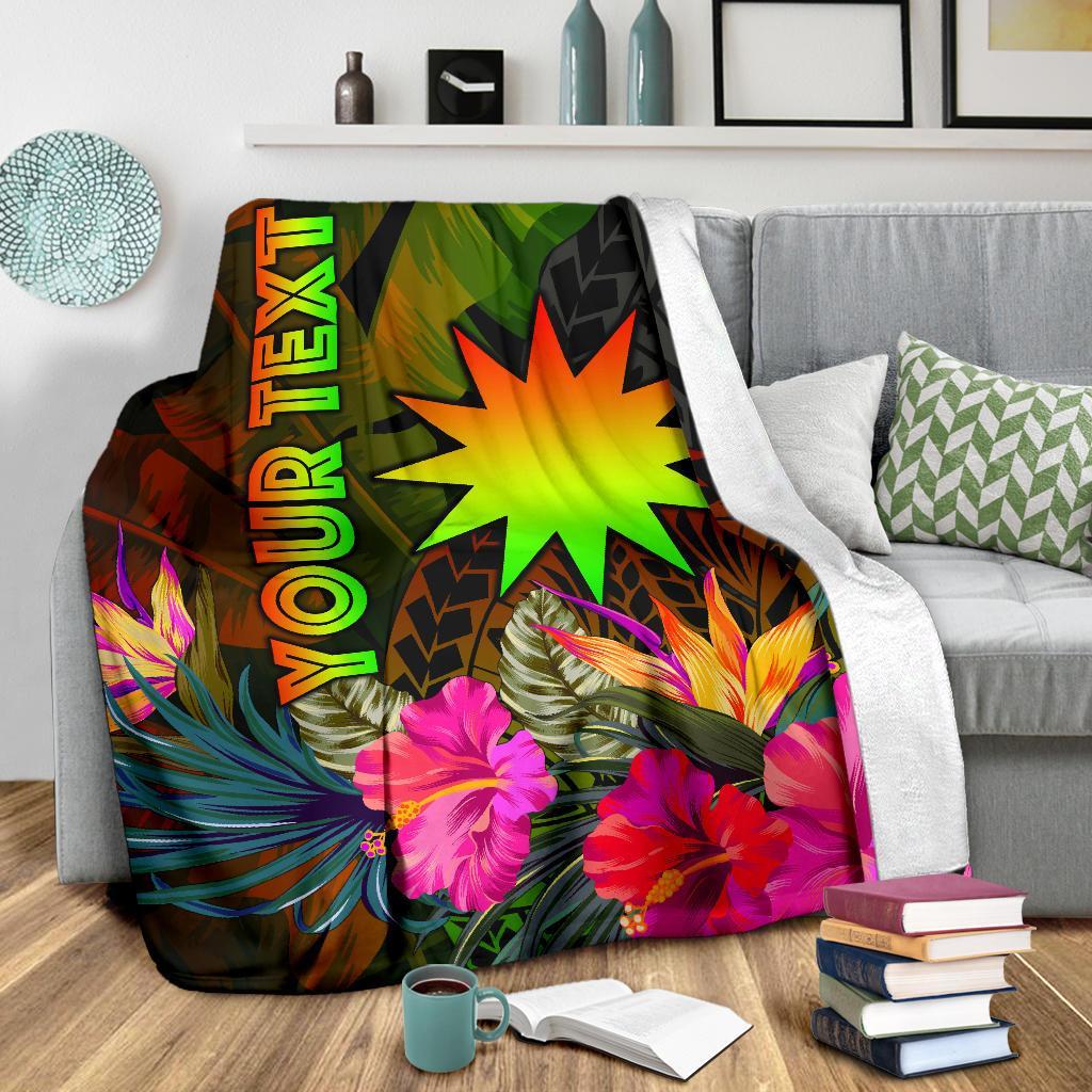 Nauru Polynesian Personalised Premium Blanket - Hibiscus and Banana Leaves - Polynesian Pride