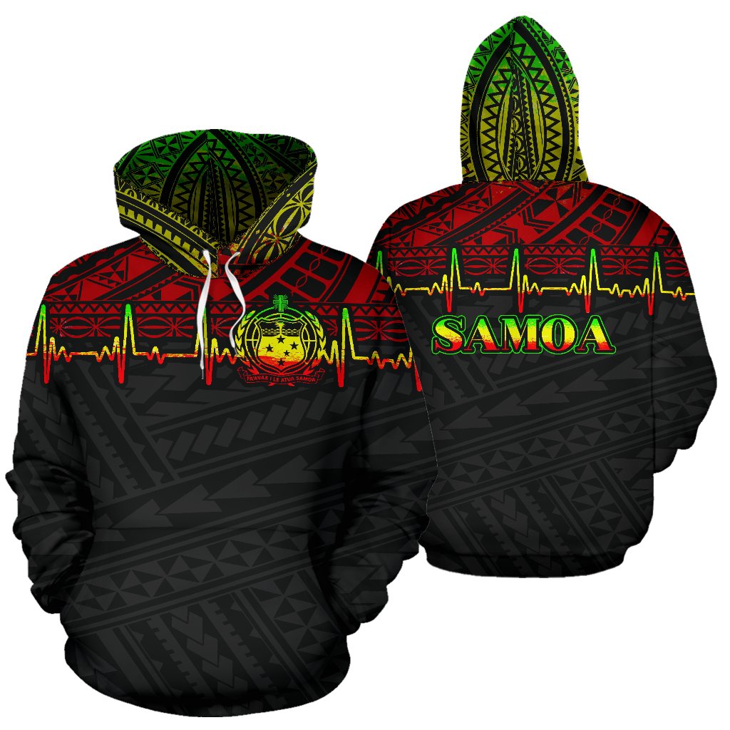 Samoa Polynesian All Over Hoodie Reggae Heartbeat Style Unisex Black - Polynesian Pride