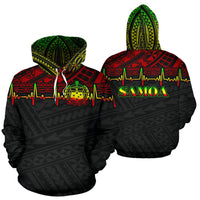 Samoa Polynesian All Over Hoodie Reggae Heartbeat Style Unisex Black - Polynesian Pride