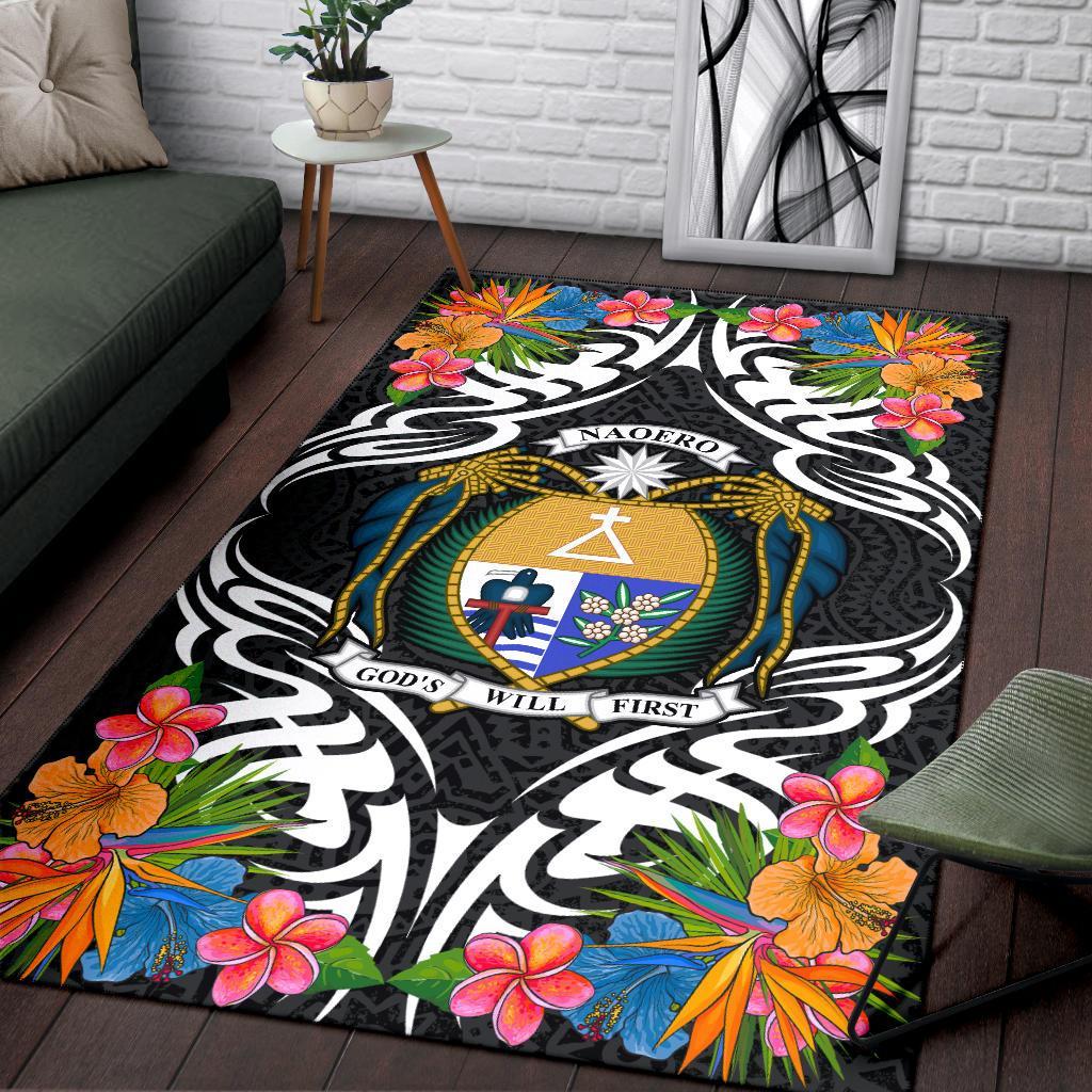 Nauru Area Rug - Coat OfArmsWith Tropical Flowers - Polynesian Pride
