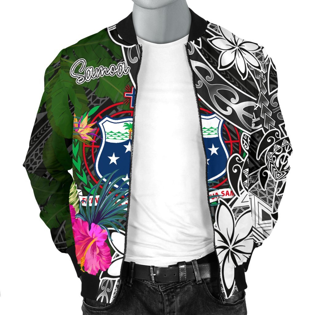 Samoa Men Bomber Jacket - Turtle Plumeria Banana Leaf - Polynesian Pride