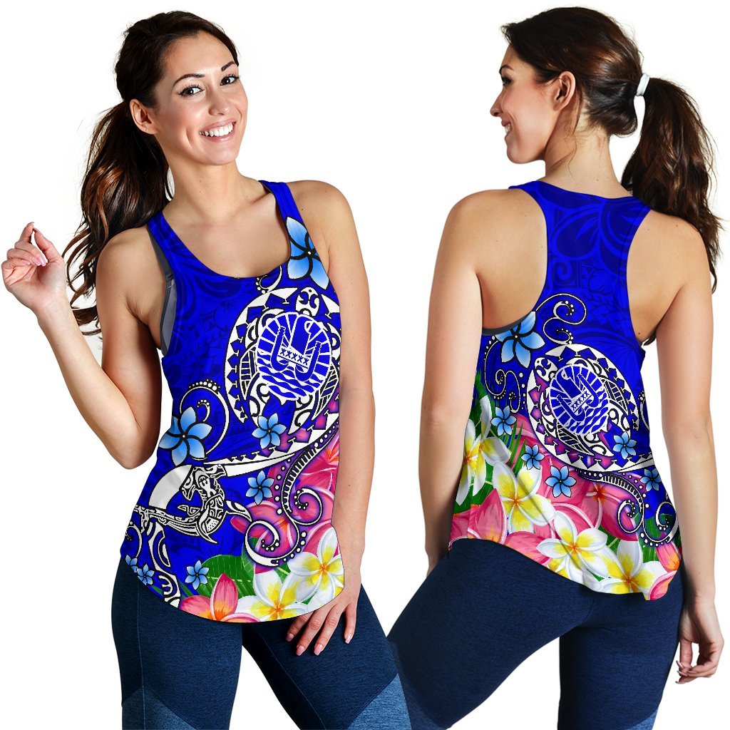 Tahiti Women's Racerback Tank - Turtle Plumeria (Blue) Blue - Polynesian Pride