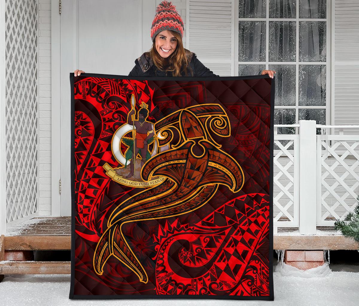 Vanuatu Polynesian Premium Quilt - Red Shark Polynesian Tattoo - Polynesian Pride