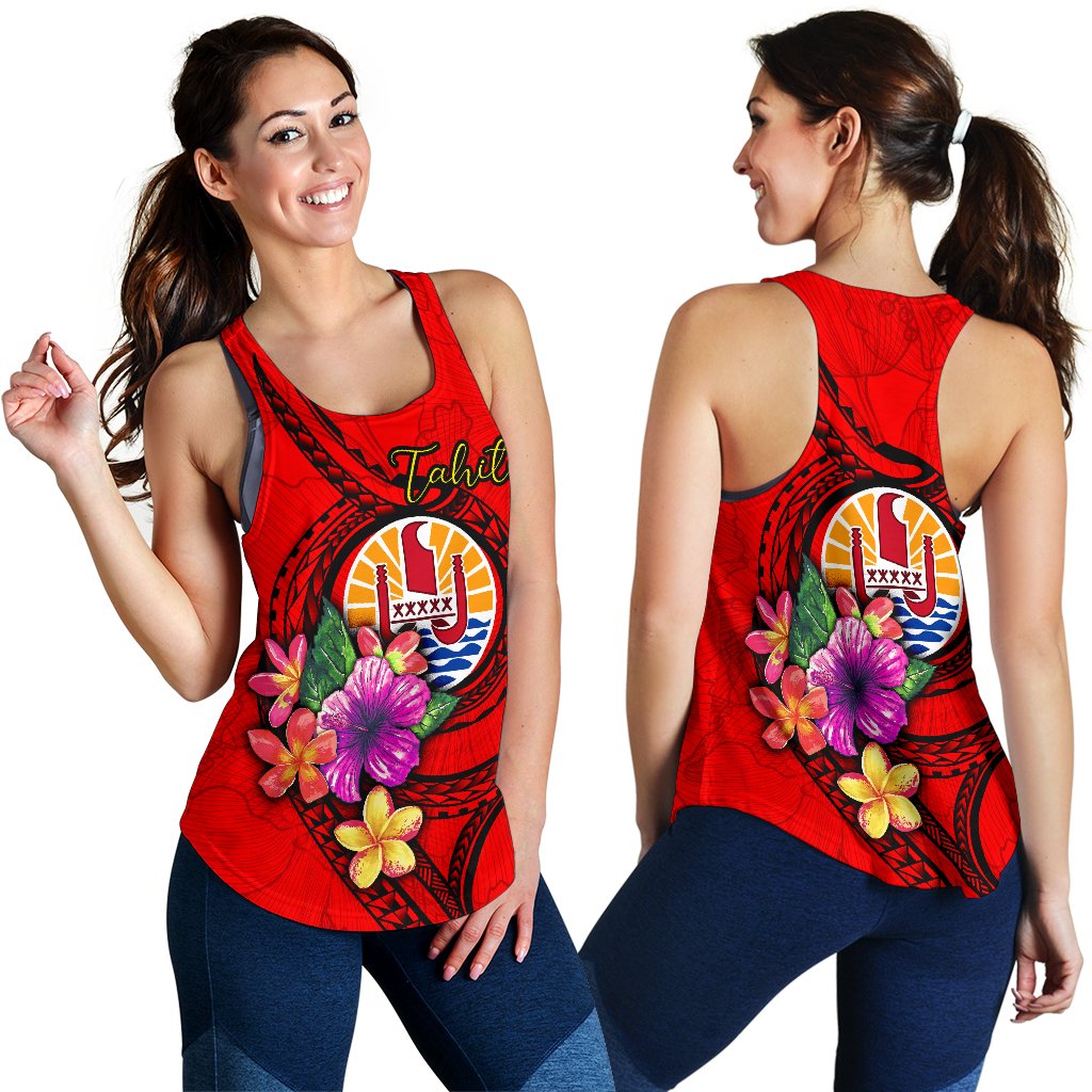 Tahiti Polynesian Women's Racerback Tank - Floral With Seal Red Red - Polynesian Pride