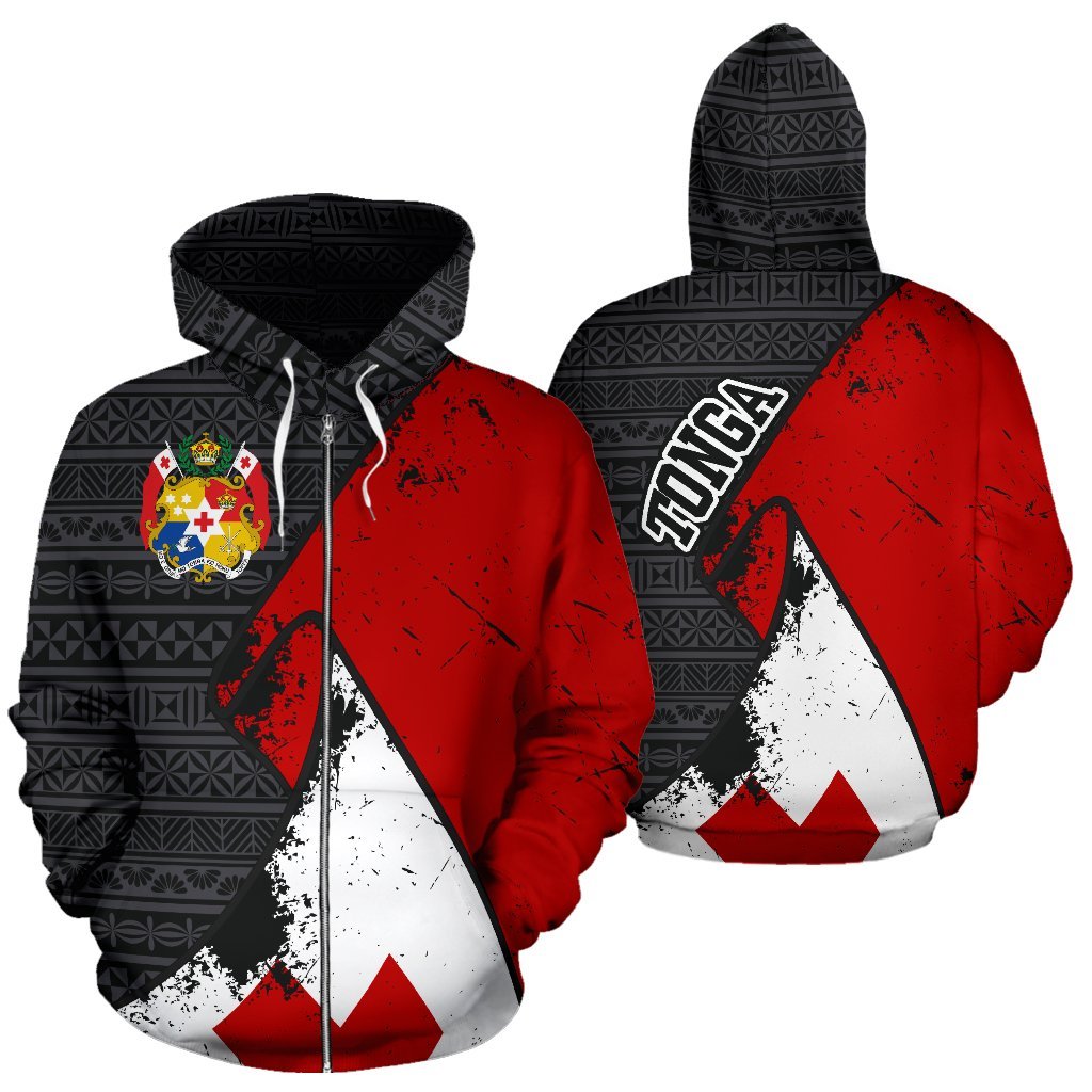 Tonga Zip Hoodie Tonga Coat of Arms Grunge Style Special A0 Unisex Black - Polynesian Pride