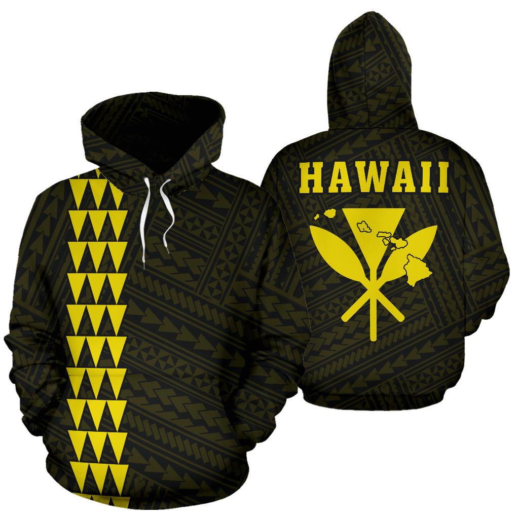 Polynesian Kakau Kanaka Map of Hawaii Hoodie Yellow Unisex Yellow - Polynesian Pride