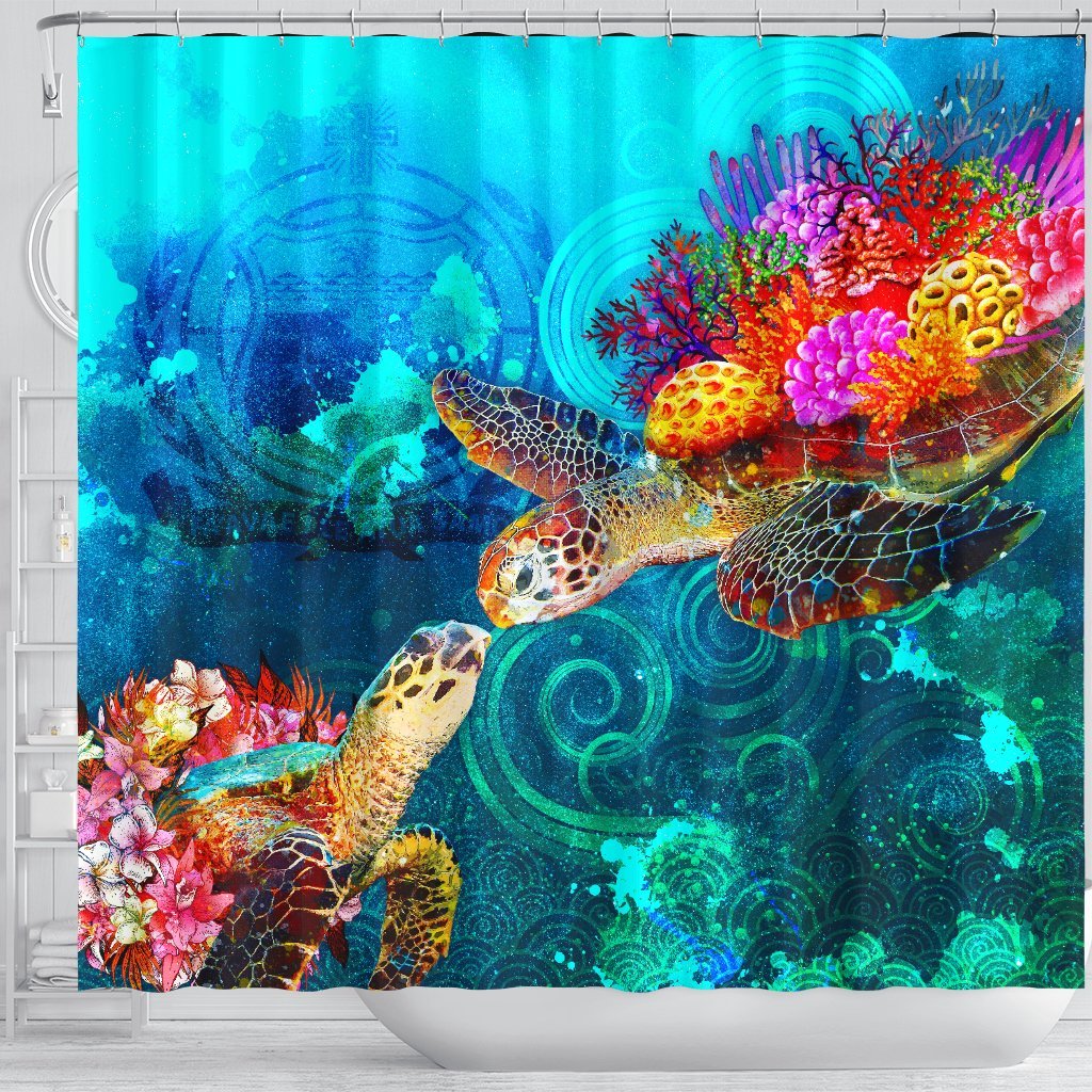 Samoa Shower Curtain - Sea Turtle Coral Treasure - Polynesian Pride