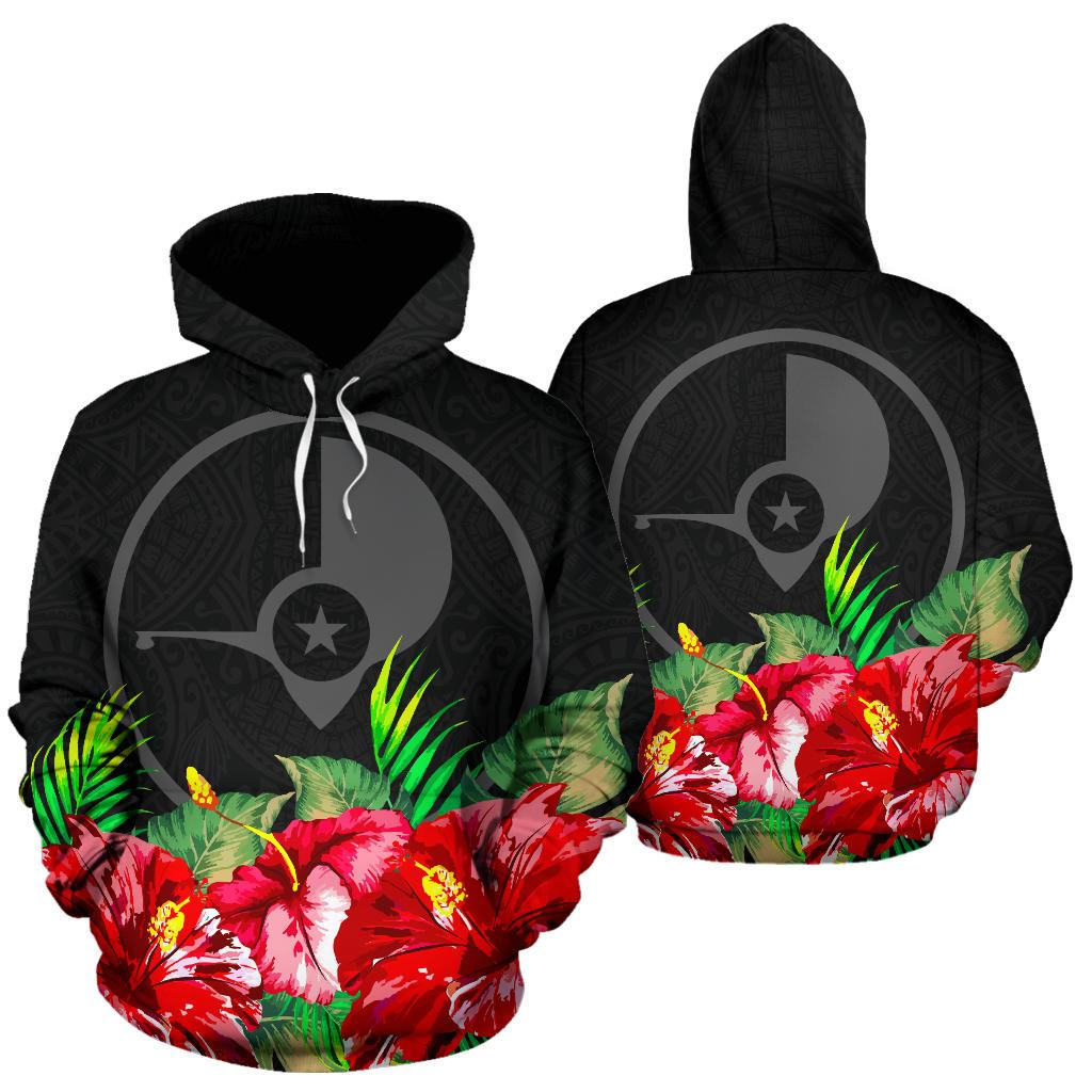 Yap Polynesian Hoodie Black Hibiscus Unisex Black - Polynesian Pride