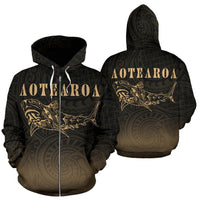 Maori Shark Aotearoa Zip Hoodie Gold - Polynesian Pride
