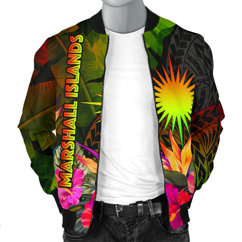 Marshall Islands Polynesian Men's Bomber jacket - Hibiscus and Banana Leaves - Polynesian Pride