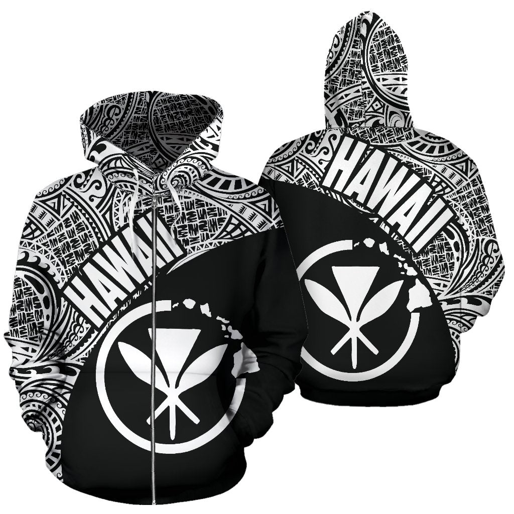 Hawaii Zip up Hoodie Hawaii Kanaka Maoli Polynesian Tattoo 01 Black - Polynesian Pride