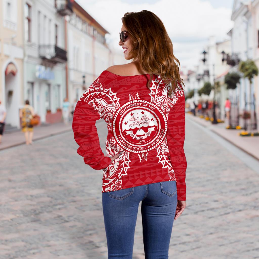 Federated States Of Micronesia Polynesian Shoulder Sweater Map Red White - Polynesian Pride