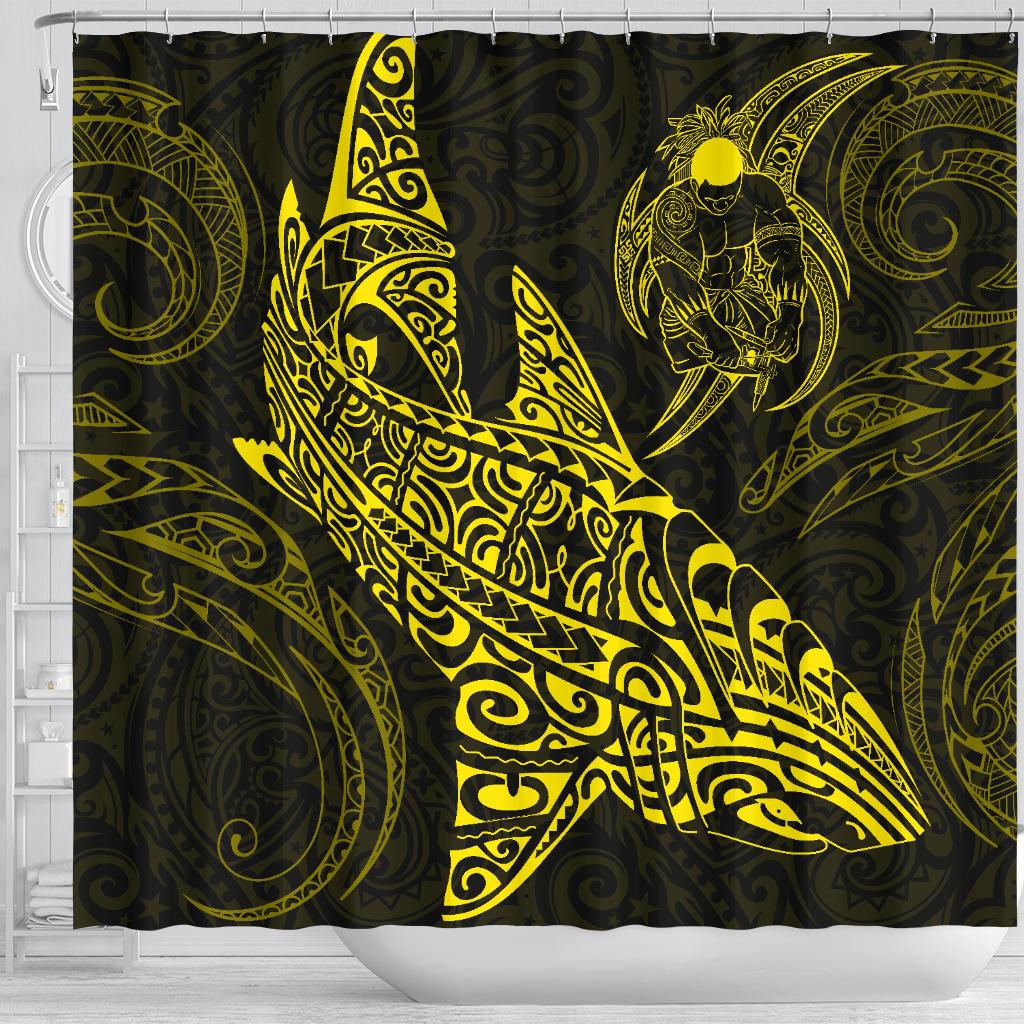 Shark Polynesian Shower Curtain - Polynesian Tattoo Yellow - Polynesian Pride