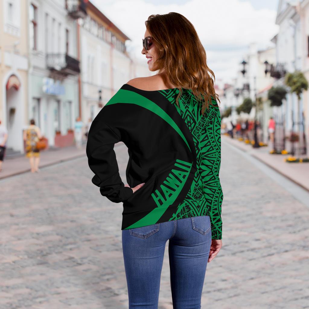 Kanaka Hawaii Map Green Polynesian Off Shoulder Sweater - Circle Style - Polynesian Pride