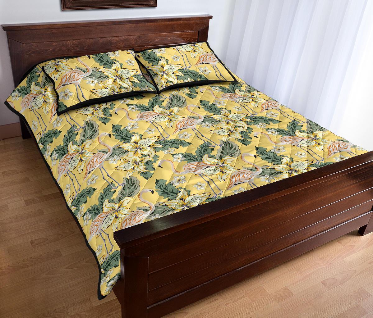 Hawaii Quilt Bed Set Tropical Flamingo Yellow AH - Polynesian Pride