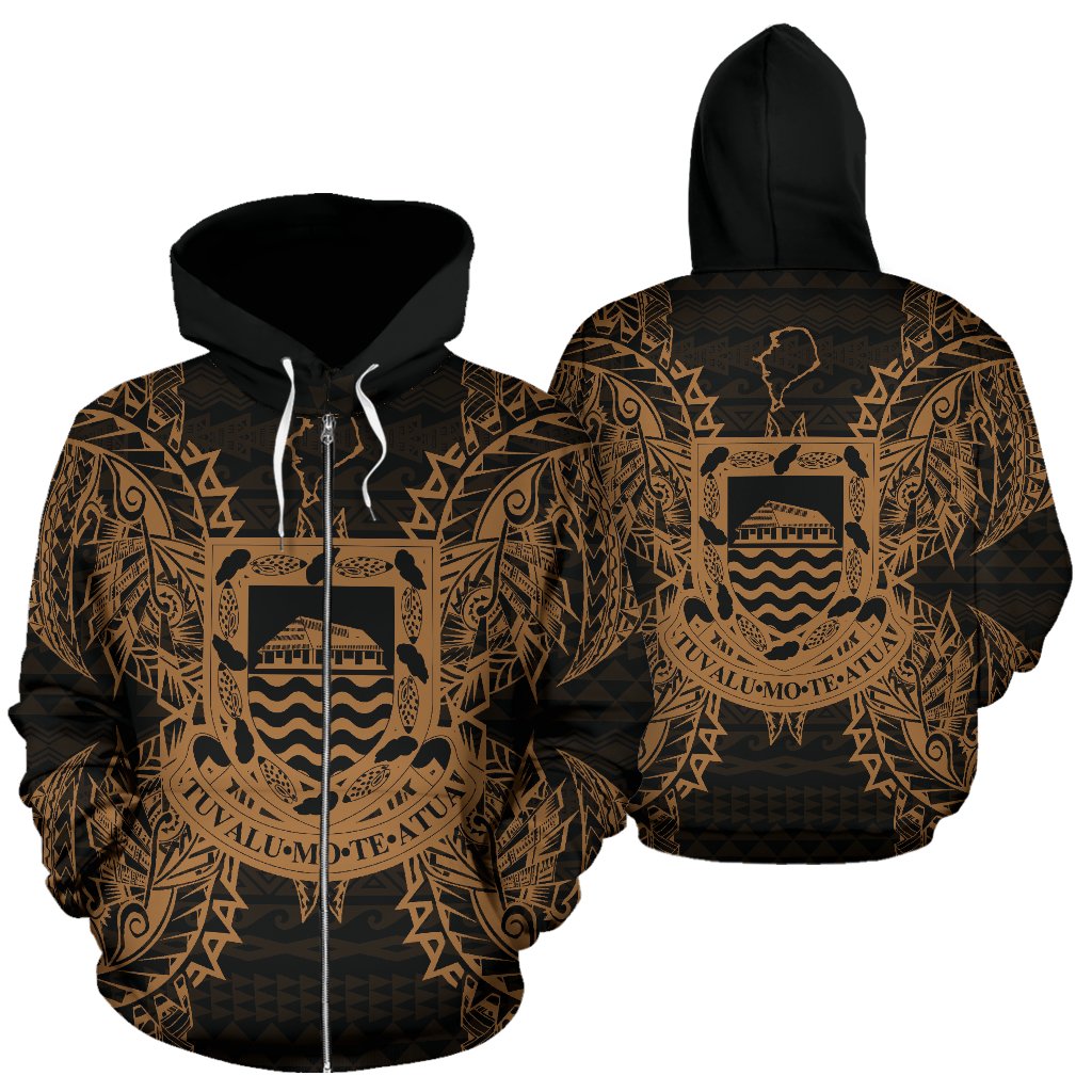 Tuvalu Polynesian All Over Zip up Hoodie Map Gold Unisex Gold - Polynesian Pride