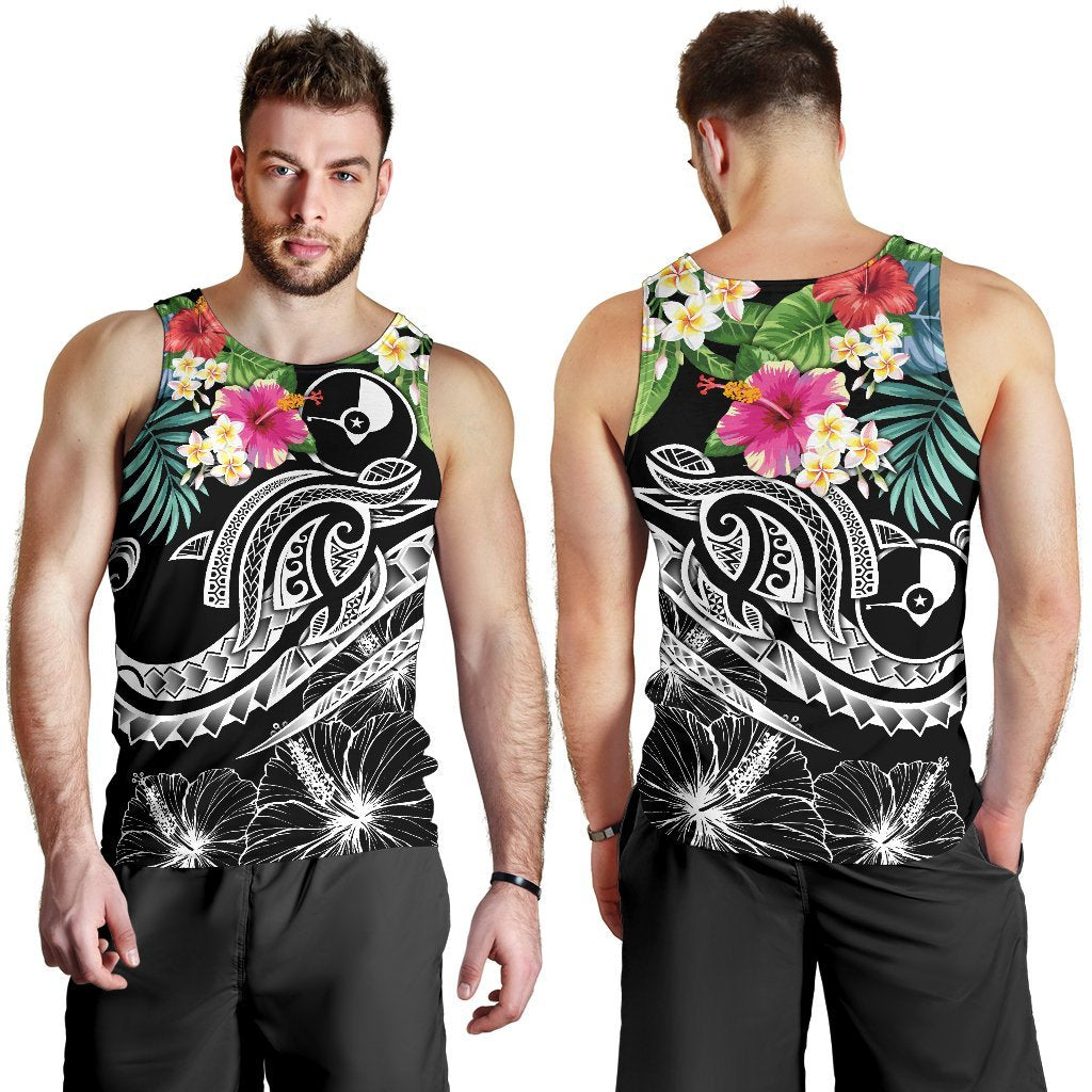 YAP Polynesian Men's Tank Top- Summer Plumeria (Black) - Polynesian Pride