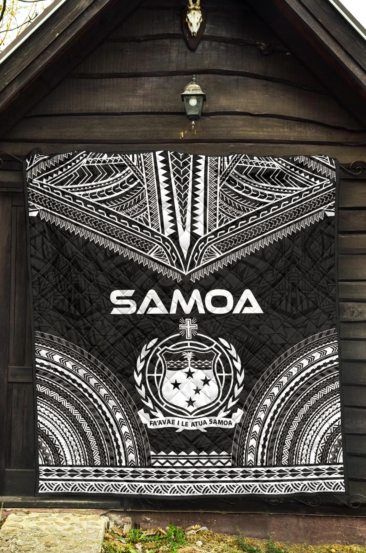 Samoa Premium Quilt - Samoa Coat Of Arms Polynesian Chief Black Version - Polynesian Pride