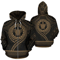 Polynesian Zip up Hoodie Polynesian Turtle Tattoo Style Unisex Gold - Polynesian Pride