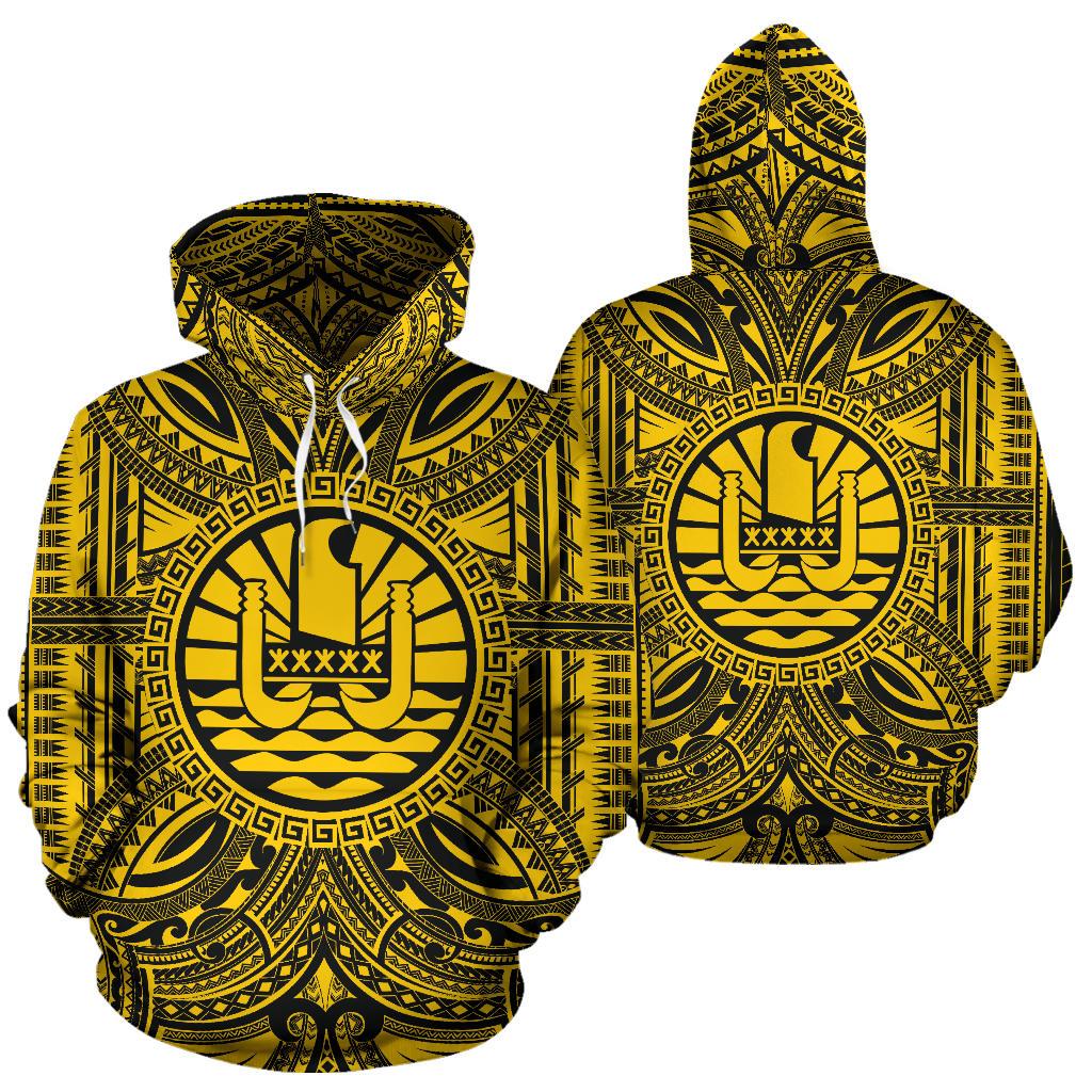 Tahiti ll Over Hoodie Tahiti Coat of rms Polynesian Gold Black - Polynesian Pride