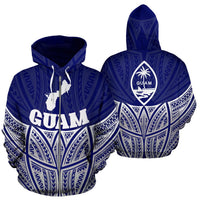 Guam Polynesian Zip up Hoodie Blue Pride Map and Seal Unisex Blue - Polynesian Pride