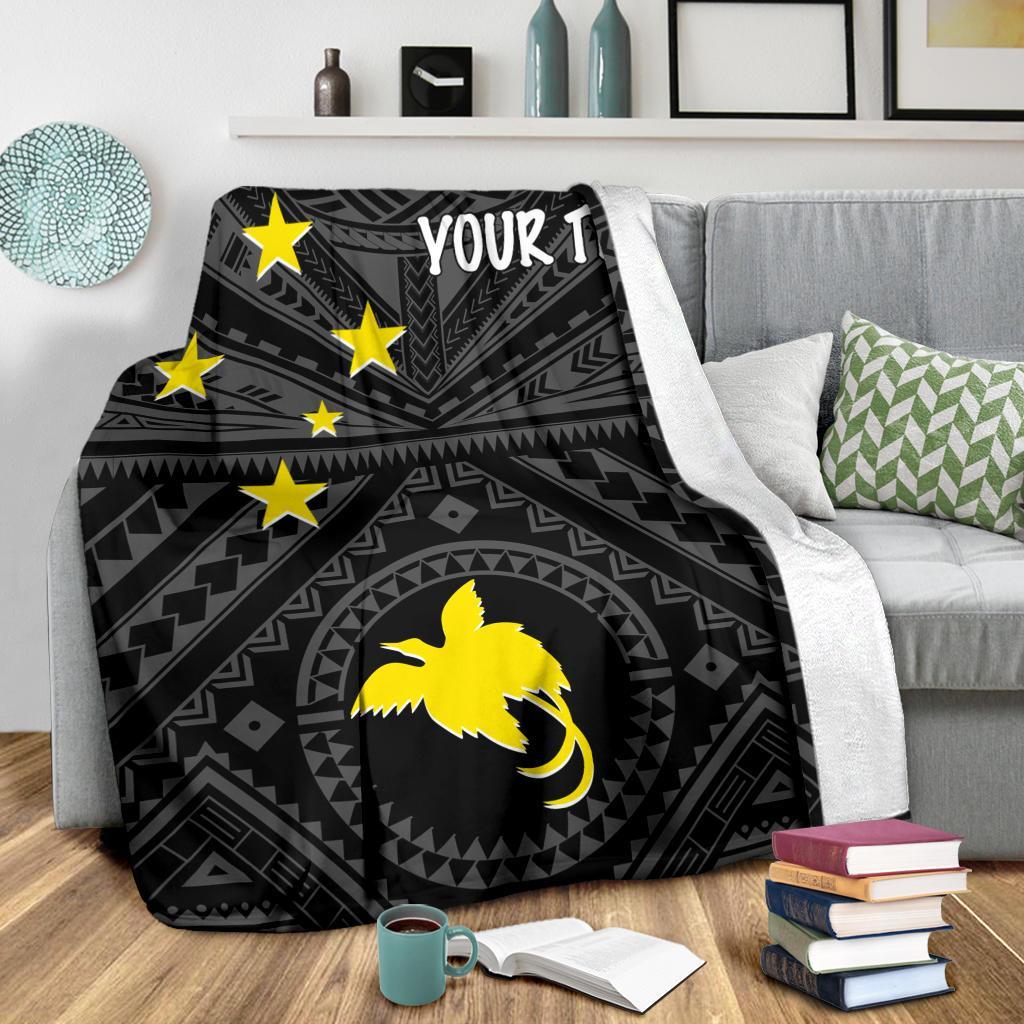 Papua New Guinea Personalised Premium Blanket - Flag With Polynesian Patterns (Black) - Polynesian Pride