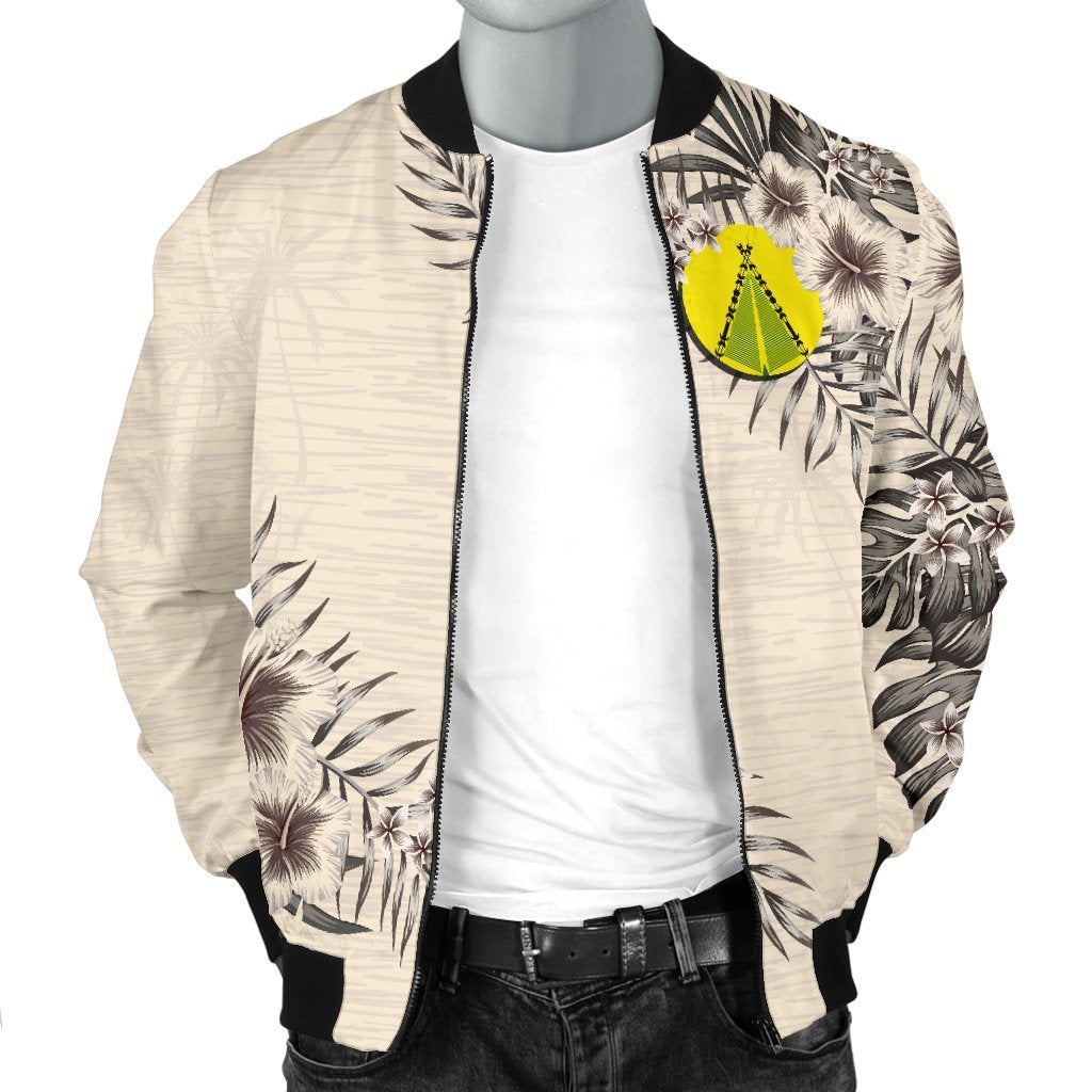(Sivage) Wallis and Futuna Men's Bomber Jacket - The Beige Hibiscus - Polynesian Pride