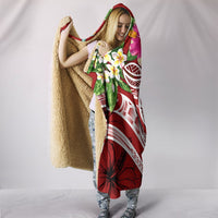 Papua New Guinea Polynesian Hooded Blanket - Summer Plumeria (Red) - Polynesian Pride
